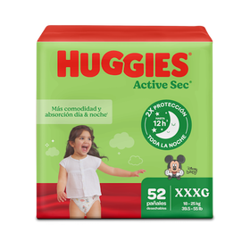 Pañales Huggies Active Sec 6/XXXG 52U