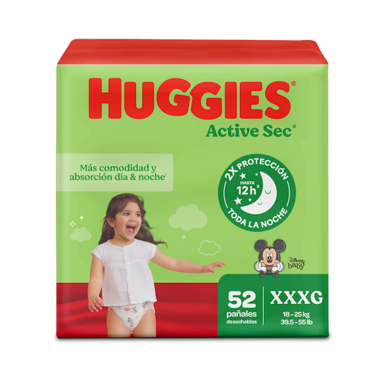 Pañales Huggies Active Sec Xtra-Flex XXXG, 52uds. (Edición Limitada)
