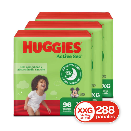 Combo Pañales Huggies Active Sec XXG, 288uds.