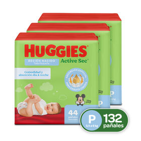 Combo Pañales Huggies Active Sec P, 132 uds. (Edición Limitada)