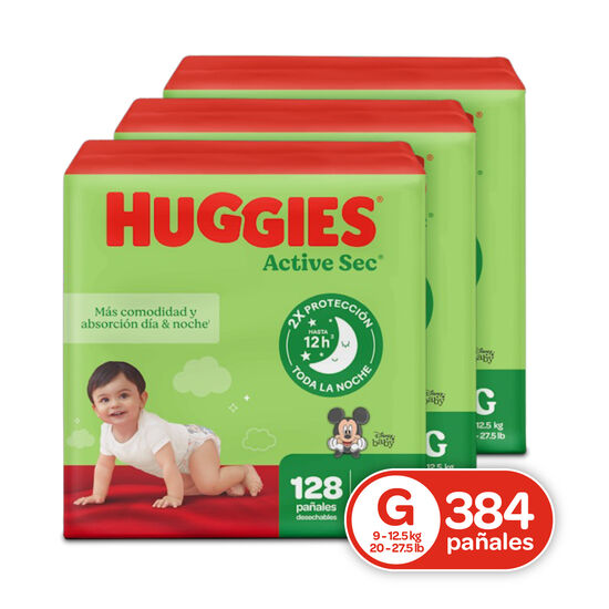 Combo Pañales Huggies Active Sec G, 384 uds. (Edición Limitada)